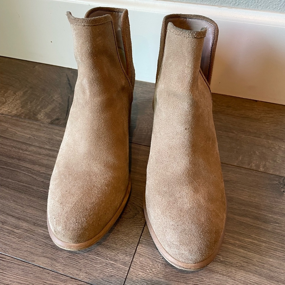 Tan suede ankle booties in size 7.5